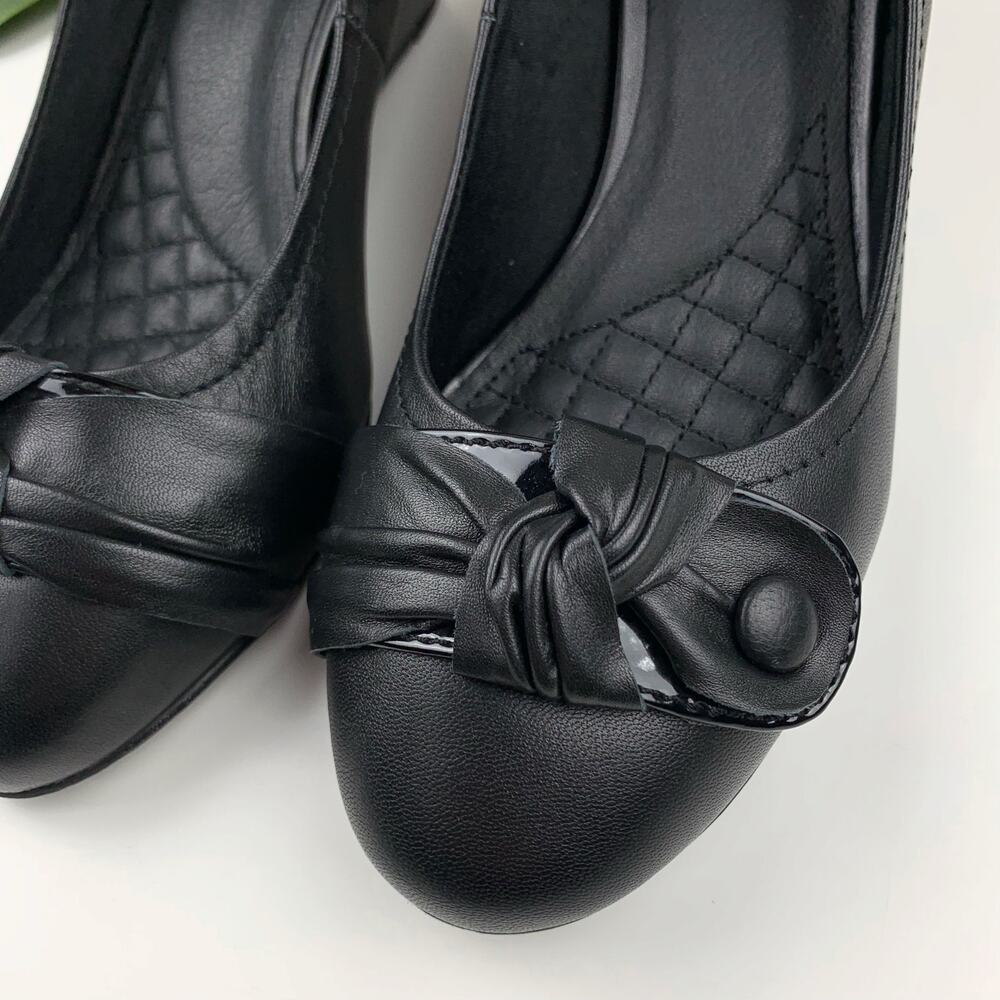 Melia Wedge Heels Slip On Black Leather Shoes Women's 9 - Picture 3 of 11